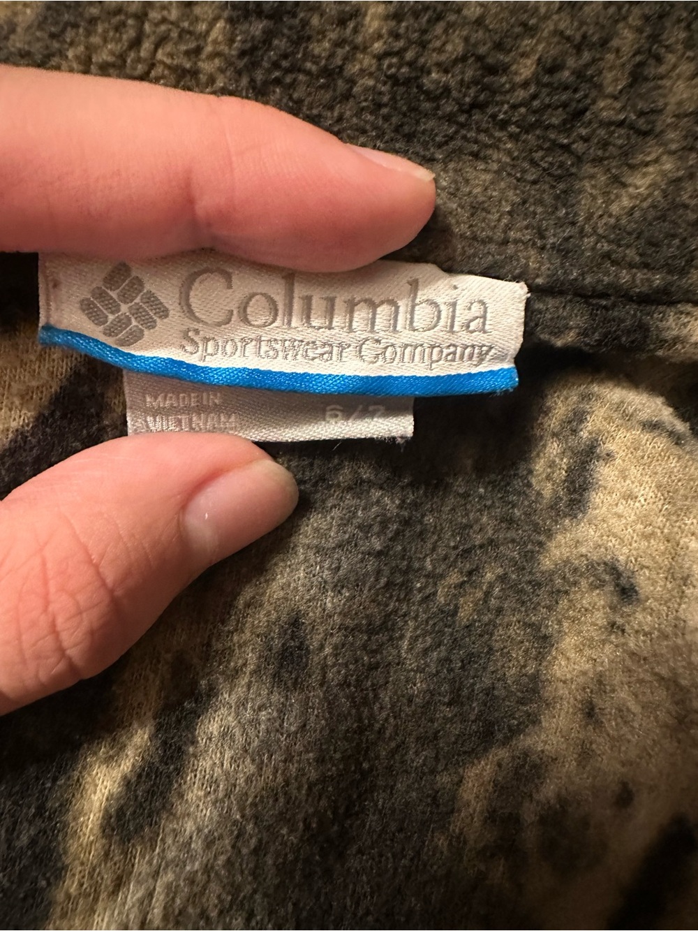Columbia Olive Green Fleece Jacket with Blue Trim